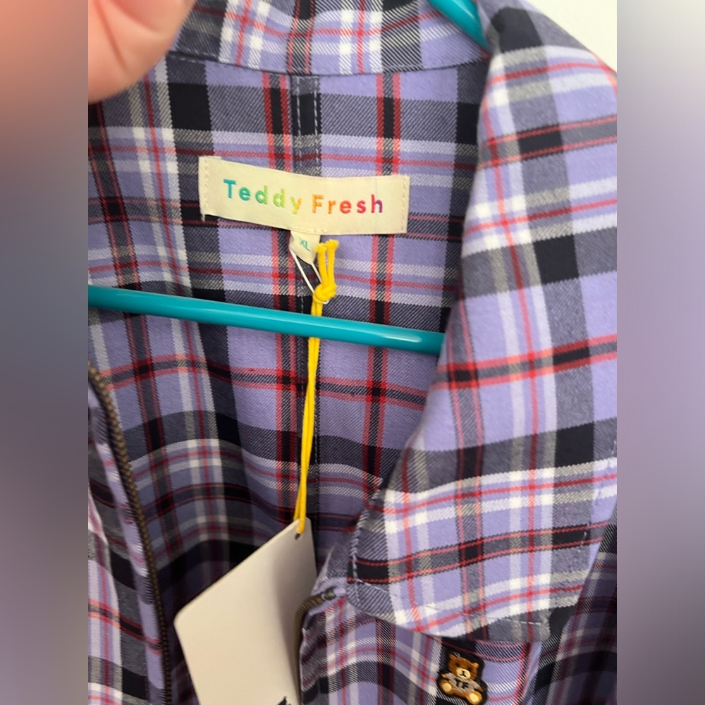 NWT Teddy Fresh Purple plaid zip front cropped jacket Size XL SOLD OUT